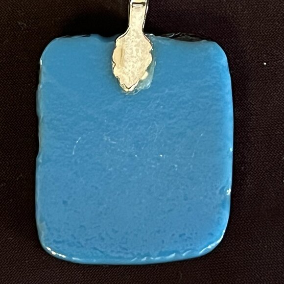 Blue & Green Dichroic Glass Pendant • 18” Italian 925 Sterling Silver Chain - Picture 3 of 12